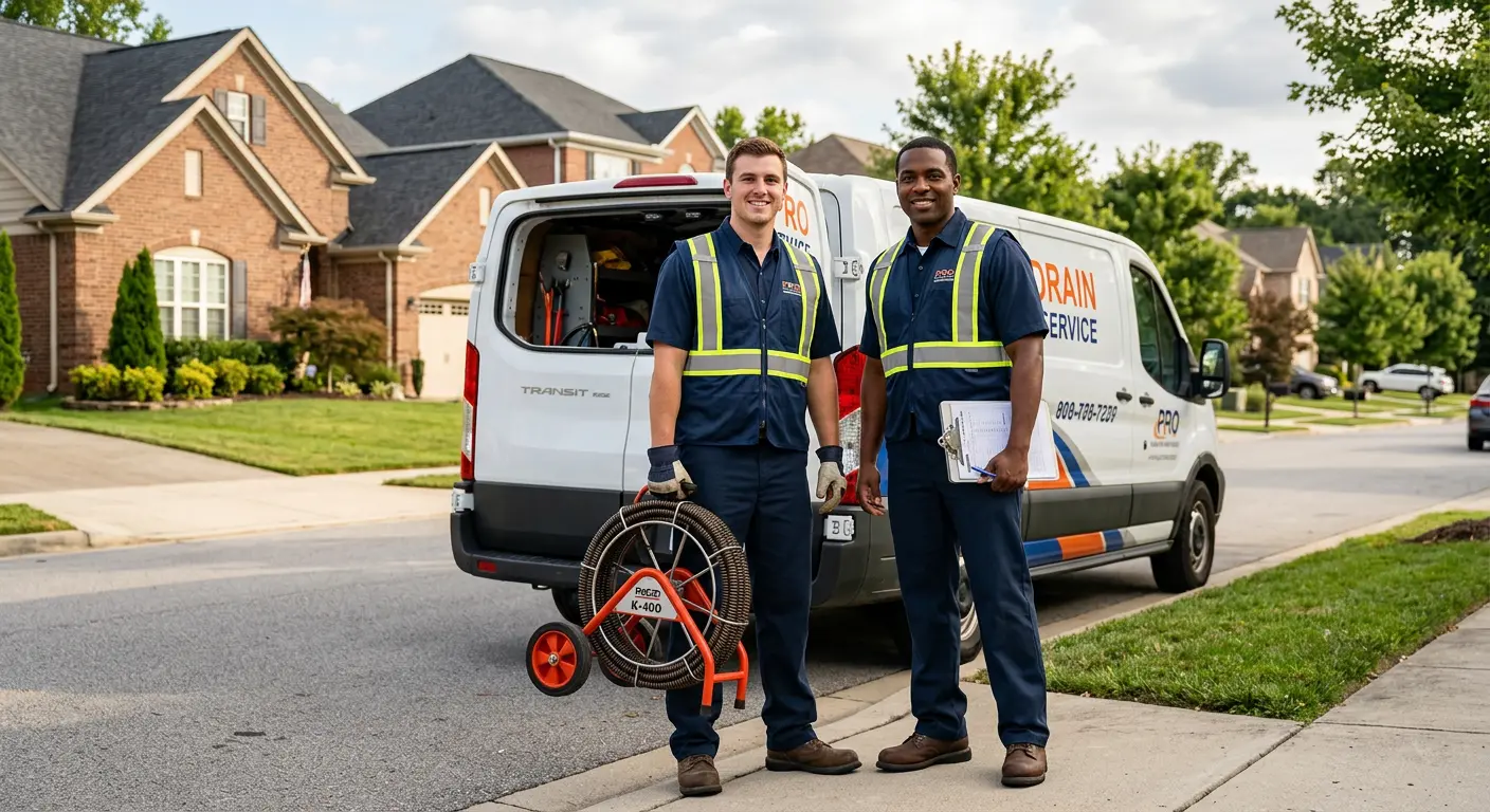 Sewer and drain service team with equipment ready for work in Cypress Lake