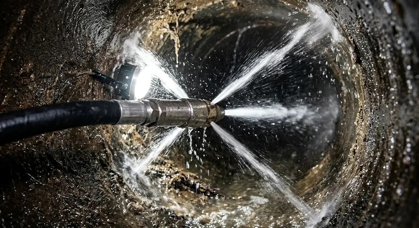 High-pressure hydro jetting nozzle cleaning sewer pipe for Sewer Cleanout in Cypress Lake